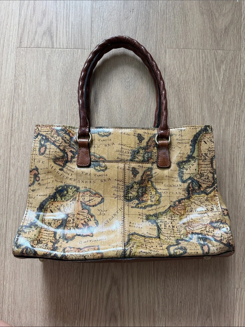 Patricia Nash Vintage Style Map Print Brown Tassel Tote Bag
